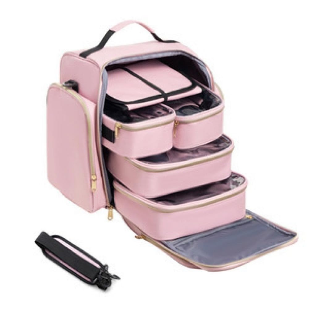 Mochila de maquillaje de viaje, rosa, con 5 fundas extraíbles, bolsas grandes y pequeñas, organizador de joyas, 33 x 31 x 22 cm