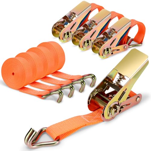 Pavlleen 4er Set Spanngurte mit Ratsche Zurrgurt, 4x1000KG Ratschengurte Zurrgurte, 2.5 cm x 4 m mit Ratsche und Haken, Belastbar bis 1000 KG, Enorm Robuste Zurrgurte Geeignet für Feste Ladung
