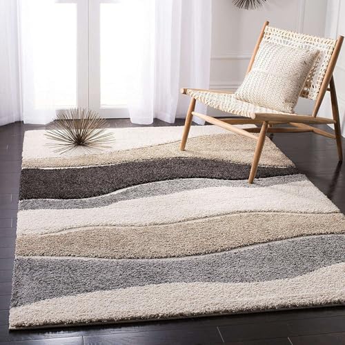Image of Elegant Soft Microfiber Rectangular Carpet for Living Room,Non Slip Area Rug with Cozy Texture,Fade Proof & Easy Clean Surface,Modern Interior Decor,Skin Beige,Mid Grey & Cream,5x7 ft