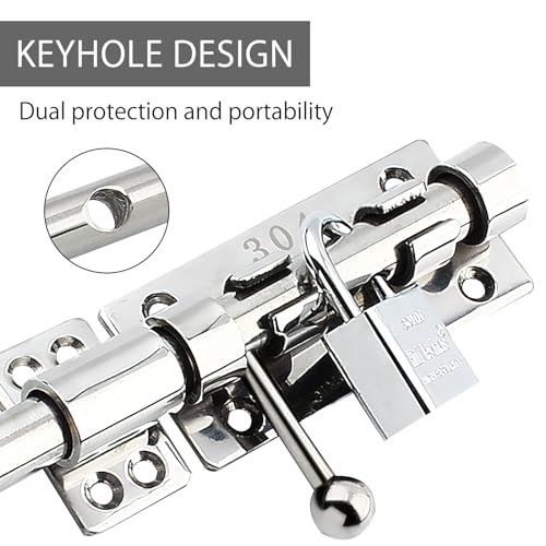 20 cm Sliding Latch Gate Latch 304 Stainless Steel Barrel Bolt Heavy Duty Door Security Lock Thickened Door Bolt Hardware with Mounting Screws for Barn Fence Shed Cellar - Image 4