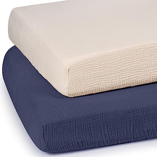 Image of lulumoon Baby Muslin Crib Sheets - Toddler Cotton Fitted Crib Sheets Neutral for Boys and Girls 2Pack