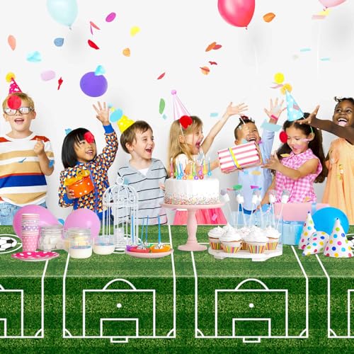 Image of WNINK 2 Pack Soccer Plastic Tablecloth Soccer Party Decorations Soccer Grass Disposable Rectangle Table Cover for Soccer Theme Birthday Party Decoration 54 x 108 Inch