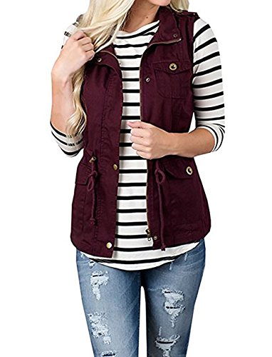 Ru Sweet Womens Lightweight Sleeveless Military Camo Anorak Drawstring Jacket Vest