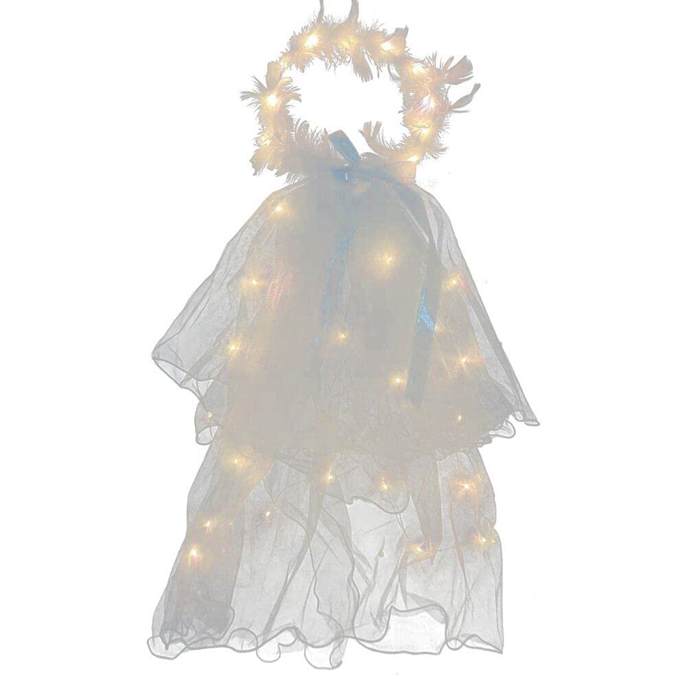 Fituenly Light/White Feather Wreath Veil Led Simple Tulle Warm Veil For Wedding Party Engagement Decor