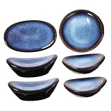 WATIIFUFU 6 Stück Teiliges Japanische Keramik Stäbchenhalter und Löffelablagen Multifunktionale Essstäbchen und Besteckablage in Sternenhimmel Blau rutschfest und Elegant für Zuhause und