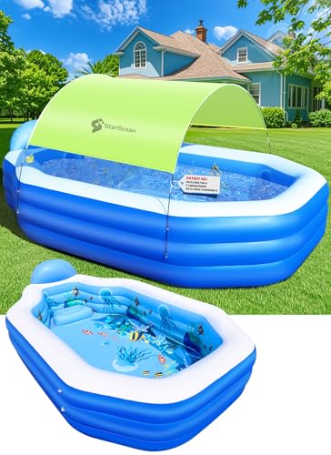 Inflatable Pool with Canopy, Large Inflatable Swimming Pool for Adult, Blowup Pools with Seats,Backrest.Durable Thickened Inflatable Pools for Backyard,118