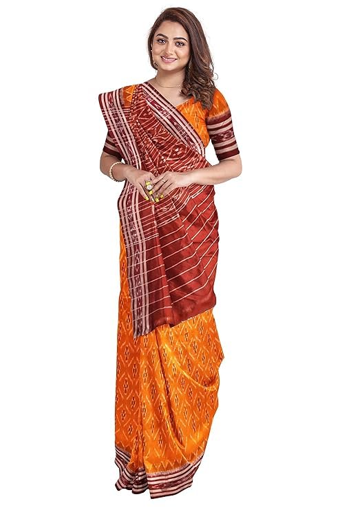 Image of Ikat Women's Cotton Saree, Handmade Pure Cotton Khandua Saree, Ikkat Orissa Traditional Handloom Saree Without Blouse