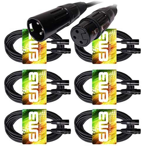 EMB Audio Professional Shielded Speaker Cable XLR Male to Female Patch Cords for use with DJ, Home, Microphone, Instrument and Speaker (6FT / 18GA, 6-Pack)