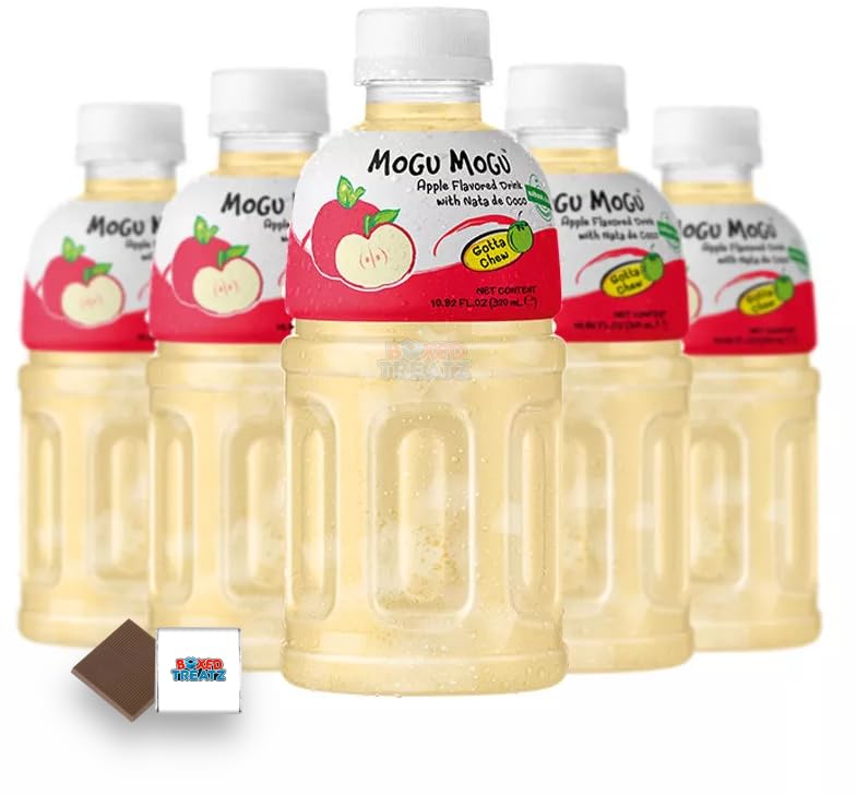 Mogu Mogu Flavored Drinks 6x320ml, APPLE JUICE - Nata De Coco Juice - Refreshing Taste - Fun Drinking During Hot Summers Or Take Them On Trips & Picnics Boxed Treatz