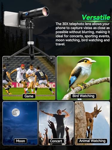 APEXEL High Power 30x HD Telephoto Lens for iPhone | Phone Camera Lens for Outdoor Photography | Compatible with iPhone, Samsung, Pixel | Includes Tripod with Universal Smartphone Clip & Tripod Mount - Image 3