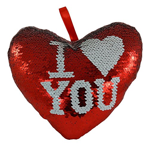 Xpressions I Love You Heart Shaped Reversible Sequin Cushion With Ribbon Gift Idea Her