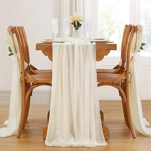 Ivory Chiffon Table Runner 10 Pieces 27x120 Inches Romantic Sheer Runners for Birthday Party Bridal Baby Shower Table Decoration