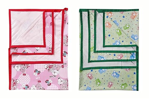 Image of EcoSoft Plastic Sheet,PVC Sheet for Kids,Rubber Sheet for Babies,Bed Wetting Protector(90 x 135 cm) (Pink Bear & Green Star Bear)