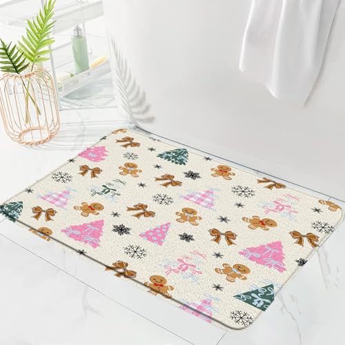Christmas Memory Foam Bath Mat 17.8×29.5 Bows & Trees