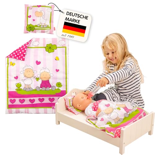 Heless 4000 - Puppenbettdecke Glücksschäfchen, ca. 45 x 35 cm, mit Kissen...