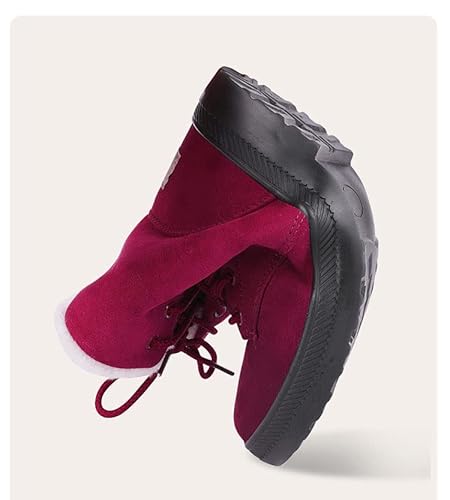JMSUN Botas de neve femininas espessamento de pele e botas de neve de renda antiderrapante de veludo