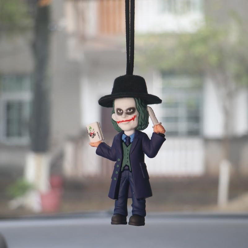 Image of YOURKARTS Comic Villain Upside Down Hanging Car Ornament Unique Dashboard Toy Quirky Interior Car Decoration Gift Idea for Fans Collectible PVC Figure for Mirror (Hanging Joker with Knife)