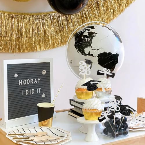 Image of Class of 2026 Glitter Graduation Cupcake Topper, Food /Appetizer Picks for Graduation Party (Silver)