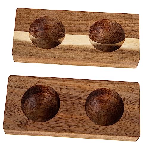 HOLIDYOYO 2pcs Wooden Egg Tray Egg Plate Fridge Containers Egg Cartons Chicken Egg 2 Grids Egg Tray Egg Storage Tray Egg Holder Tray Egg Container Case Egg Storage for Fresh Egg Eggs Brown