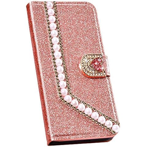 Ysimee Hülle kompatibel mit Samsung Galaxy A6 2018 Handy Schutzhülle/Klapphülle PU Lederhülle mit Standfunktion und Kartenfach, Perle Design Tasche, Leder Handyhülle Cover