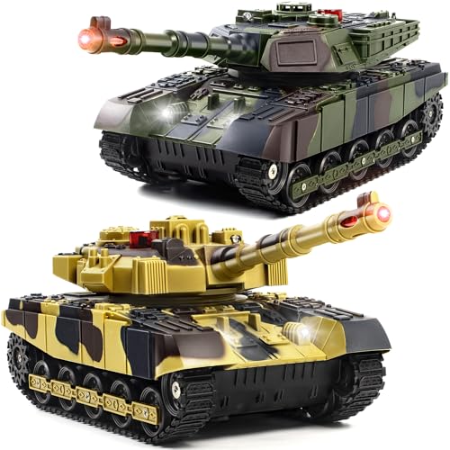Supdex 1/28 RC Battle Tank Set, Remote Control Army Toy That Shoots for Kids and Adults, 2.4G Military Tank Model Toy for Boys Age 6+ Years Old with Sound and Lights