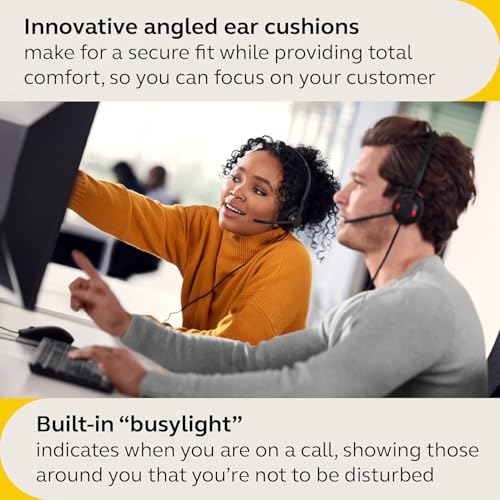 Jabra Engage 50 II - Micro-casque filaire stéréo avec contrôle d’appels Link - 3 micros à réduction de bruit et câble USB-A - Fonctionne avec les plateformes UC telles que Zoom & Unify - Noir