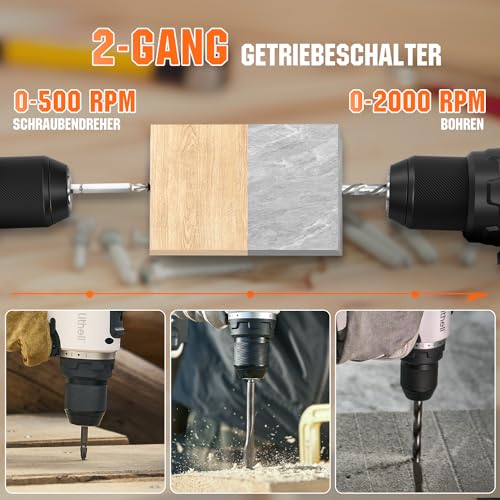 Litheli 20V Akku Bohrschrauber mit 1X10000mAh Li-Ion Akku, bürstenlosen Motor, 60 Nm Maximaldrehmoment, 17+1 Drehmomentstufen, 13mm Schnellspannbohrfutter für Reparaturen zu Hause 4