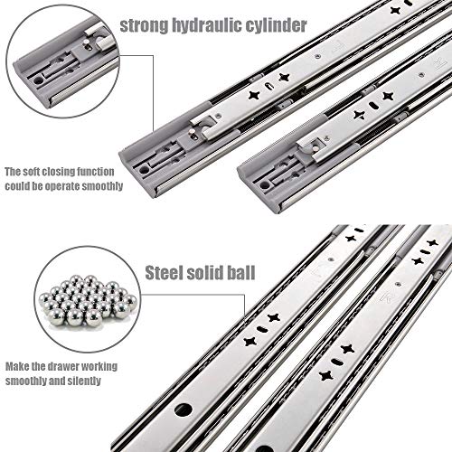 VESLA HOME 1 Pair 22 Inch Heavy Duty 3-Section Full Extension Ball Bearing Soft Close Cabinet Drawer Slides,300 LB Capacity Side Mount Slow Close Drawer Slide Cabinet Hardware,16\" 18\" 20\" 22\" Lengths.