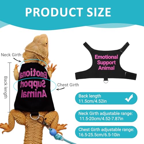 Image of Bearded Dragon Lizards Clothes with Leash Set - Cute Lizard Reptile Small Animal Adjustable Harness Clothes for Walking Outdoor Security Costume Photo Prop(Pink