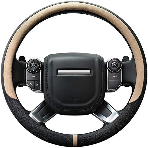 COFIT Breathable Steering Wheel Cover Microfiber Leather with Center Mark Design Large Size 15 1/2-16 Inch Beige and Black
