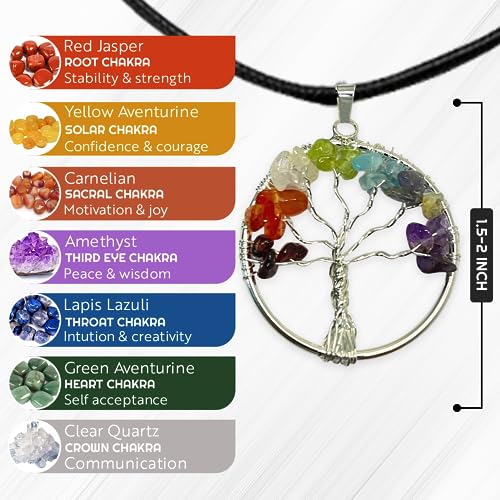AstraVeda 7 Chakra Crystal Tree of Life with 2 Chakra Pendants & Mini Pyramid - Image 3