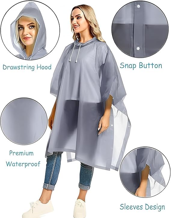 JITIFAZH 2 Stück Regenponcho, Wiederverwendbarer, Tragbarer Unisex-Regencape für Fahrrad, Wandern, Camping, Angeln, Konzert, Stadion, Festival (Grau)