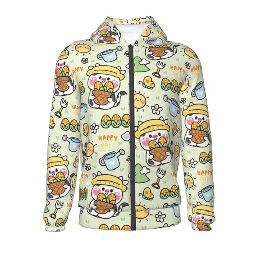 Cute Cow in Farm Concept Kids Pullover Hoodies Boys Zip Up Sweatshirts Girls Athletic Clothes with Pocket2