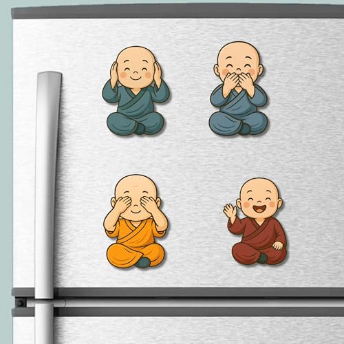 Image of Regalo Casila Little Monk Fridge Magnets Set of 4 - Spiritual Buddha Theme Decor for Fridge, Office, Meditation Corner, Metal Almirah - Peaceful Gift for Home by Regalo Casila