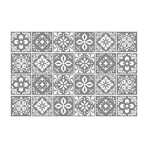 WALPLUS 72pcs 6 inch Peel and Stick Tiles Stickers Tile Paint Backsplash Removable Waterproof Self-Adhesive Decals Vinyl Home Kitchen Bathroom Decor Dark Grey Cement