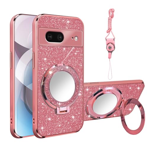Coque Google Pixel 7 avec anneau miroir or rose résistante