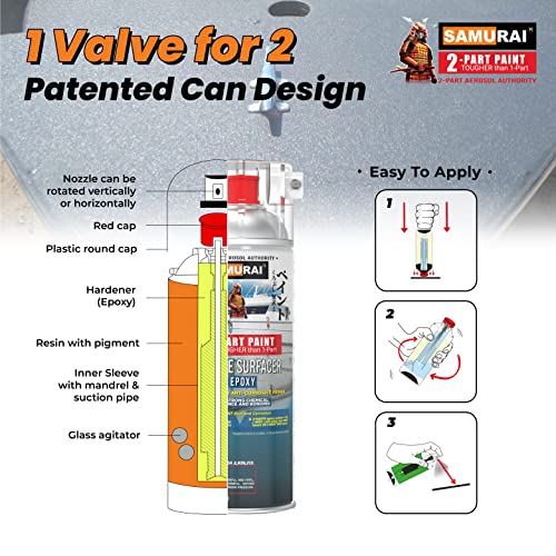 Samurai 2-Part Spray Paint Epoxy Primer For Marine Surfacer (Metal Primer Silver Grey, Pack Of 1 Can) #TOP2