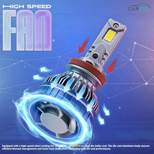 Image of Carzex Smart AI H8 /H11 /H16 LED Fog Light Bulbs for Cars, 250W (125 Watts x 2), 18,000 Lumens Super Bright Conversion Kit for Cars, 6500K Cool White, AI App Controlled | Set of 2 | 1 Year Warranty