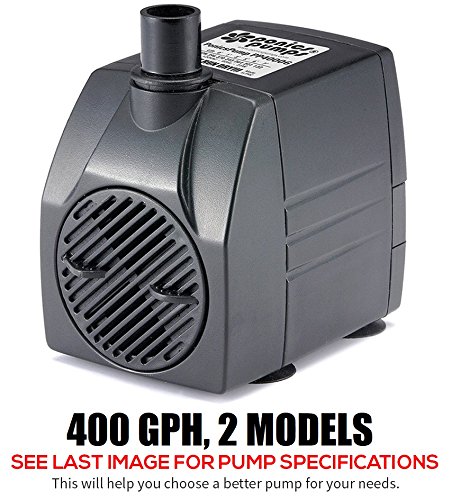 PonicsPumps Submersible Pump with for Hydroponics, Aquaponics, Fountains, Ponds, Statuary, Aquariums & more. Comes with 1 year limited warranty. (400 GPH : 6' Cord)