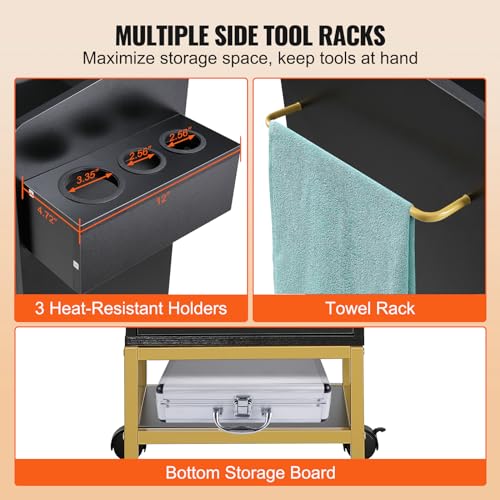 VEVOR Beauty Salon Storage Trolley Cart, Glass Top Hair Salon Station Cabinet for Stylist with Drawer & Dryer Holder, MDF Rolling Hairdressing Salon Cart on 4 Wheels (2 Lockable) for Barber Beauty SPA - Image 5