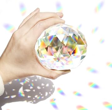 Clear Crystal Suncatcher Ball Prism Glass Sphere Faceted Gazing Ball Rainbow Maker Window Prisms Suncatcher for Window, Sun Catcher80mm/3.15inch