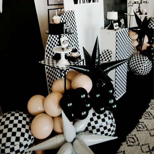 Image of PartyWoo Checkered Foil Balloons 6pcs Large Round Giant Jumbo 4D Balloons