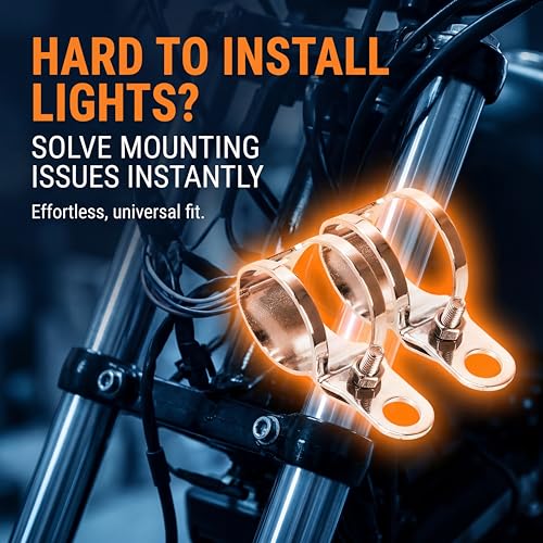Image of ANKIA 1 Pair Universal Metal Motorcycle Turn Signal Indicator Light Bulb Lamp Mounting Brackets Clamp Holder Support for 30-45mm Front Fork Accessories (Turn Signal Brackets-White)