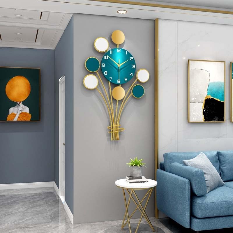 Orologio da parete moderno e silenzioso, movimento al quarzo senza ticchettio, design elegante for soggiorno e ufficio, decorazione for la casa, oro e verde.(Small)