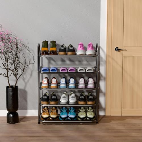 Image of 5-Tier Metal Shoe Rack - Sturdy Black Shoe Organizer for Closet, Entryway, and Bedroom - Space-Saving Storage Shelf for 15 Pairs of Shoes (5 SHLEF SHOE RACK)