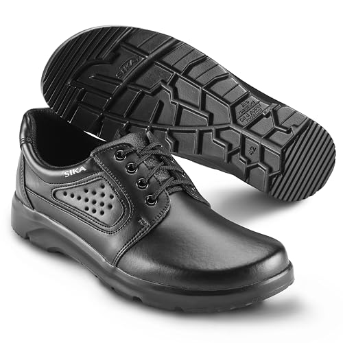 SIKA Optimax Unisex-Schnürschuh, Schuh für Krankenhauspersonal, rutschfeste PU-Sohle,perforiertes Permair-Leder,antibakterielle waschbare Innensohle für den Medizin & Dienstleistungssektor, Schwarz-45