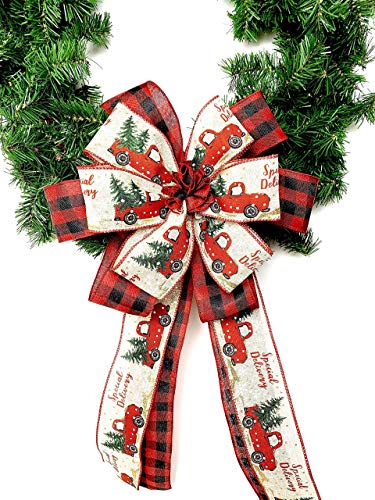 Red Truck Christmas Tree Topper, Farmhouse Large Gift Bow, Christmas Tree Topper, Wreath Bows, Front Door Bows, Banister Bow, Christmas Bows, Swag Bow, Lantern Bow #TOP3