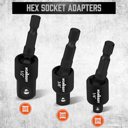 Image of Impact Drill Socket Adapter Set and Universal Joints Socket Set 9-Piece 1 /4 inch 3 /8 inch and 1 /2 inch Driver Socket Adapter, Power Drill
