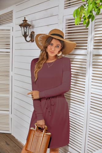 Image of Simier Fariry Womens Fall Winte Long Sleeve Knee Length Casual Dress with Pockets