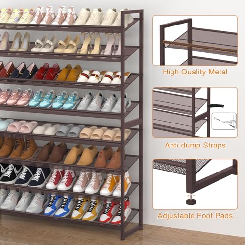 Image of Large Shoe Rack 8 Tier Shoe Organizer, Heavy Duty Metal 4-Tier Stackable Shoe Storage Vertical Shoe Rack for Closet Front Door Entrance, Up to 50 Pairs, 44.8 inch W x 11.4 inch D x 56.7 inch H, Bronze